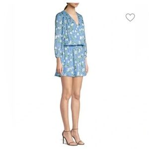 Alice + Olivia Cerulean Blue Floral Adeline Silk Dress